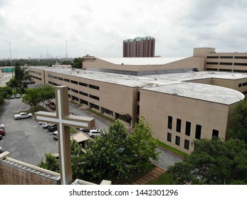 Houston, TX / USA - June 26 2019: Aerial View Of Southern Baptist Megachurch Houston's First Baptist Church In Houston Texas