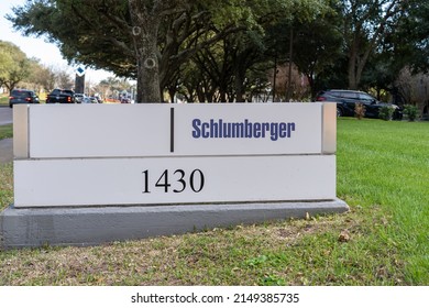 Houston, TX, USA - March 2, 2022: Schlumberger Sign At Its Facility In Houston, TX, USA. Schlumberger Limited Is An Oilfield Services Company.