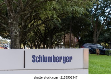 Houston, TX, USA - March 2, 2022: Schlumberger Sign At Its Facility In Houston, TX, USA. Schlumberger Limited Is An Oilfield Services Company.