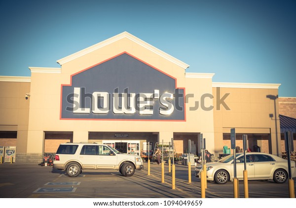 HOUSTON, TX, USA-SEP 30, 2016:Vintage entrance\
exterior to Lowe\'s store. Fortune 500 American company operates a\
chain of retail home improvement, appliance stores in the America,\
Canada, Mexico