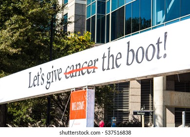 HOUSTON, TX/USA  NOVEMBER 12, 2016: Sign From The 2016 Boot Walk To End Cancer Held By The University Of Texas MD Anderson Cancer Center