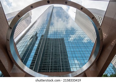 HOUSTON, UNITED STATES - Apr 22, 2022: A Looking Up From The Entry Way Of Well Fargo Plaza In Houston, TX