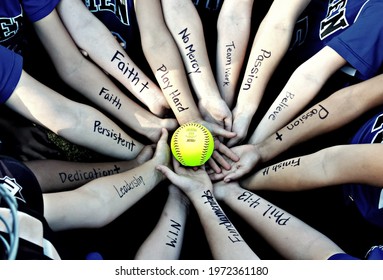  Houston, USA - 20 March, 2021: Kids Softball Game At School. A Kids Group Of HCC Child Development Lab School, Are Playing Softball Game 