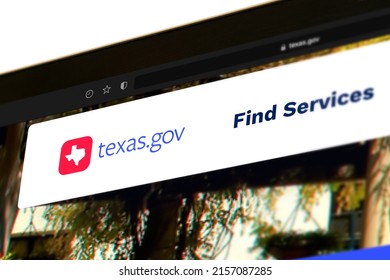 Houston, USA - May 12 2022: Official Texas State Website Displayed On The Screen Of An Apple MacBook Pro. News. Information. Procedure. Mayor. Control. Instructions. Documents