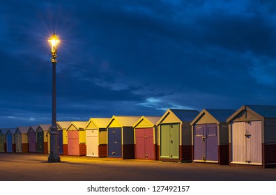 Hove Beach Huts At Night, Sussex, UK.