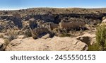 Hovenweep National Monument in Utah. Square Tower ancestral Puebloan village of dwellings along the Little Ruin Canyon. Unit Type House, Twin Towers, Eroded Boulder House, and Rim Rock House. 