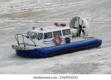 a hovercraft in the snow in winter