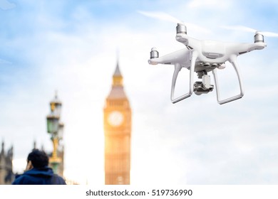 Hovering Drone Taking Pictures Of Big Ben In London