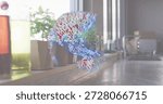 Hovering holographic globe projecting point-cloud over kitchen sill, with herb pots and tall bottle. Data, visualization, sunlit, modern, minimalist, foliage, home