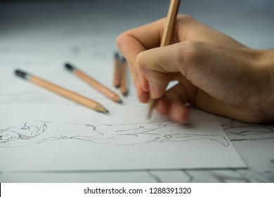 How To Draw Class Of Many Figure Drawing Pencil And Marker Sketches. The Artist Worskspace With Drawings And Pencils On The White Paper, Art, Craft, Creativity, Inspiration, Concepts