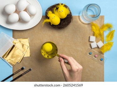 How to make a chick from eggs for Easter decor. Handmade decoration Easter egg chick. Step by step instructions. Childrens DIY concept. Step 3