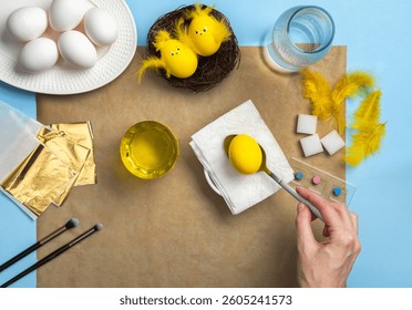 How to make a chick from eggs for Easter decor. Handmade decoration Easter egg chick. Step by step instructions. Childrens DIY concept. Step 4