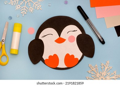 How To Make Funny Penguin Winter Craft Of Color Paper. Original Project For Children. Step-by-step Photo Instructions. Step 3