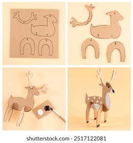 how to make paper craft model of a deer on a plain background, recycling concept, fun project for anyone interested in crafts or animal models,  - Powered by Shutterstock