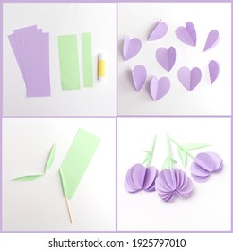 How To Make A Paper Flowers For Mothers Day, Step By Step Instruction, DIY, Spring Holiday Craft Activity For Kids