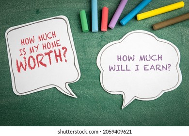 How Much Is My Home Worth. Speech Bubbles On The Board.