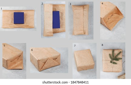 How To Wrap Christmas Gift With Your Own Hands. Step By Step Instruction. Gift Box Packaging Guide. 