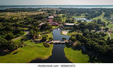 "Howey in the Hills, FL / USA - 10-17-2020: Top-down view over the prestigious Mission Inn Resort & Club. It's known for incredible wedding venues, LPGA golf tournaments, and much more."