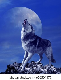 Howling Wolf And Moon