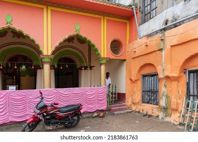 Howrah, India -October 26th, 2020 : Goddess Durga Being Worshipped Inside Old Age Decorated Home. Durga Puja Pandal, Biggest Festival Of Hinduism, UNESCO Intangible Cultural Heritage Of Humanity.