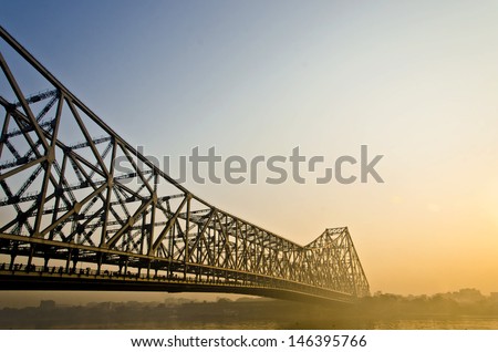 Howrah Truss bridge in Calcutta at sun rise