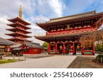 Hozomon gate and Pagoda of Senso-ji temple in Asakusa, Tokyo, Japan (translation on lantern "Kobune town" and on picture "Asakusa temple")