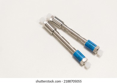 HPLC 50 Mm Columns On The Table In The Laboratory. Fast High Performance Liquid Chromatography Analysis In A Chemical And Microbiological Laboratory. Clinical, Toxicological And Forensic Analysis. 