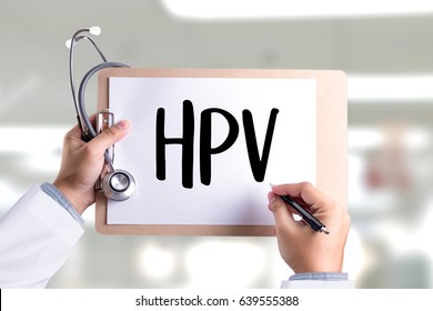 HPV CONCEPT Virus vaccine with syringe HPV criteria for pap smear slide cytology.