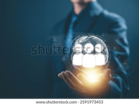 HR, human resource managers select employees using computer digital technology. concept of hiring, recruiting staff, and training in a company. leadership, executive, and employer of business