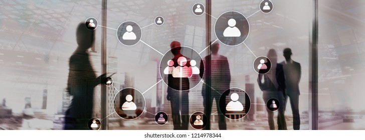 HR - Human Resources Management Concept On Blurred Business Center Background.