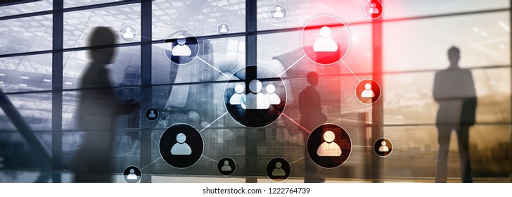 HR - Human Resources Management Concept On Blurred Business Center Background.