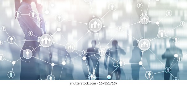 HR Human resources management peoples relation organisation structure virtual screen mixed media double exposure. - Shutterstock ID 1673517169