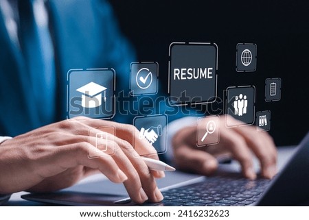 HR manager use laptop to checking resume for employee recruitment. Human resource management (HR), Screening employee information and job applicants.