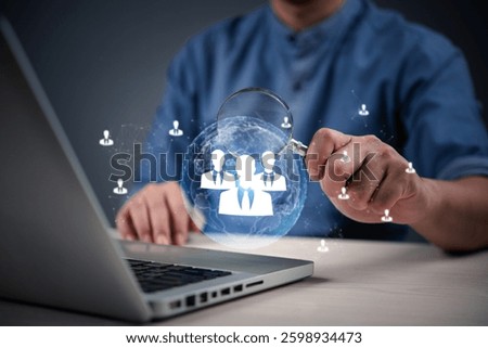 HR recruitment process using digital hiring technology to search for candidates.Corporate hiring strategy leveraging human resources technology for talent management.