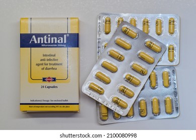 Hradec Kralove, Czech Republic - 3.1.2022: ANTINAL (Nifuroxazide), Diarrhea Treatment Pills. Egyptian Medicine Well Known Among Egypt Travelers As An Effective Treatment Of Travelers Diarrhea.