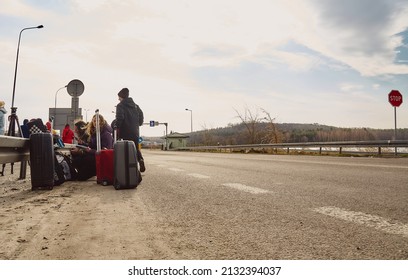 Hrebenne, Poland 4.03.2022 - Refugees From Ukraine At The Border Crossing With Poland                            