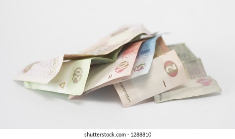 Hrivnas of different value against white background - Shutterstock ID 1288810
