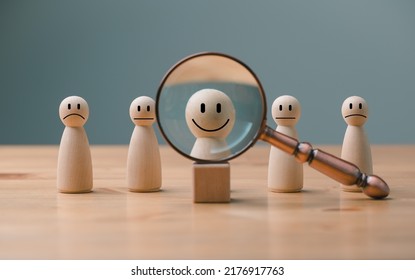 HRM Or  Human Resource Management, Magnifier Glass Focus To Manager Icon Which Is Among Staff Icons For Human Development Recruitment Leadership And Customer Target Group Concept.