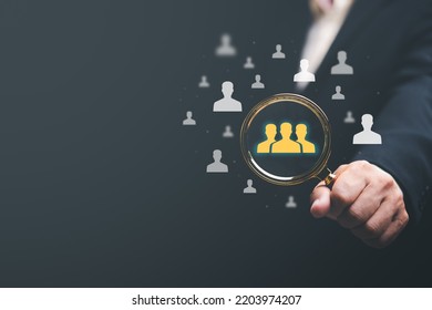 HRM Or Human Resource Management Organizational Executives Plan Success Strategies Through People. Business Development Concept By Choosing Professional Leaders, Employee Talent, Teamwork.