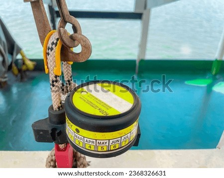 HRU (Hydrostatic release unit) is an automatic release tool installed on the Liferaft, at a certain depth it will cut the safety line and the liferaft will expand