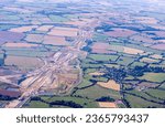 The HS2 railway route under construction to link London the the West Midlands. You can see the route being prepared across the land.