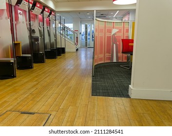 A HSBC Bank Branch Inside With No People. Boston Lincs UK. Jan 2022