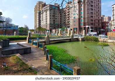 Hsinchu City,Taiwan - Jan 25th,2021 : Bridge And City Moat Around Hsinchu Zoo