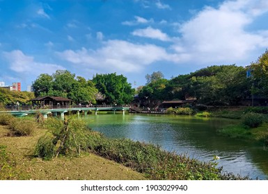 Hsinchu City,Taiwan - Jan 25th,2021 : Bridge And City Moat Around Hsinchu Zoo