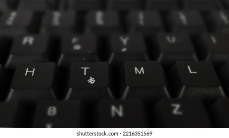 HTML Text Created With Keyboard Keys, Computer Terminology, White Html Letters On Black Keyboard