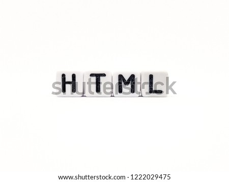 HTML word built with white cubes and black letters on white background