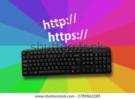  https, Crossed Out http on colorful background and pc keyboard