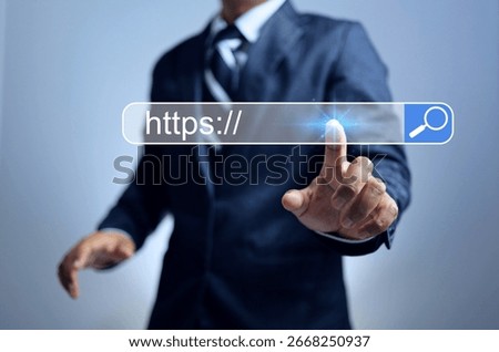 https website domain concept with businessman pointing on searching bar to security connection with hypertext transfer protocol secure