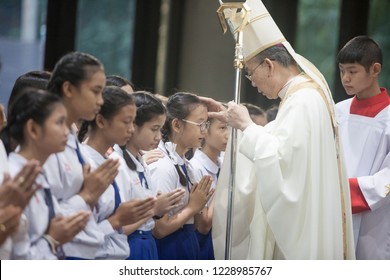 HUA HIN, THAILAND - NOVEMBER 10: Bishop Joseph Prathan Sridarunsil At Inauguration Ceremony Of Confirmants On November 10, 2018 In Hua Hin, Thailand. Confirmation Is Step To Becamefull Catholic Member