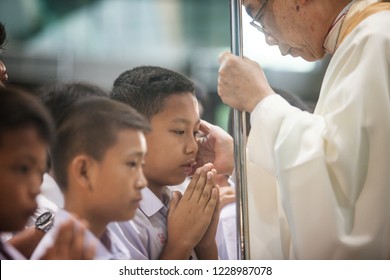 HUA HIN, THAILAND - NOVEMBER 10: Bishop Joseph Prathan Sridarunsil At Inauguration Ceremony Of Confirmants On November 10, 2018 In Hua Hin, Thailand. Confirmation Is Step To Becamefull Catholic Member